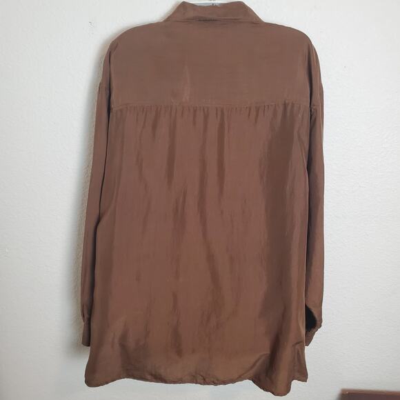 The Limited 100% Silk Button Down Shirt Brown Blouse Sz XL Vintage Y2K - Picture 5 of 8